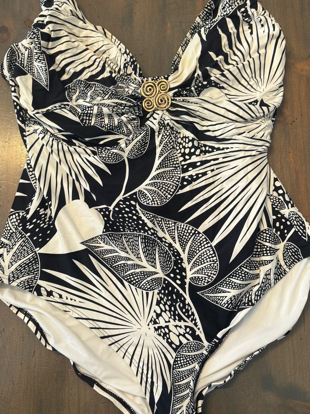 Coco Reef Black & White Tropical-Print One-Piece with Gold Accent